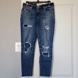 Maurices Distressed Skinny Jeans Blue Denim Raw Hem Size 29